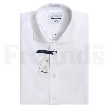 Adonis Mens Cotton Blend Easy Care White Shirt - Barrel Cuffs - Designed - Slim Fit -
