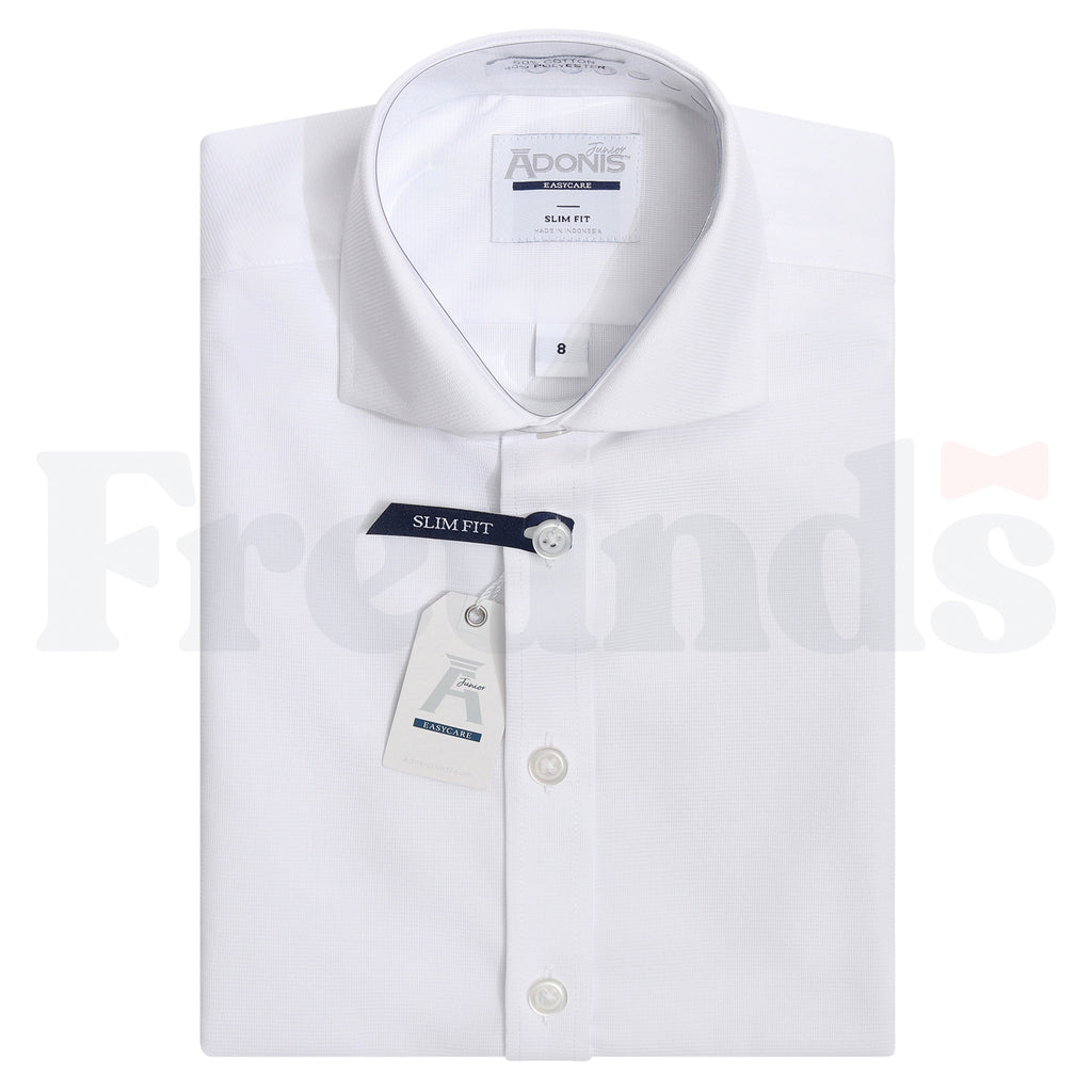 Adonis Mens Cotton Blend Easy Care White Shirt - Barrel Cuffs - Frost - Slim Fit -