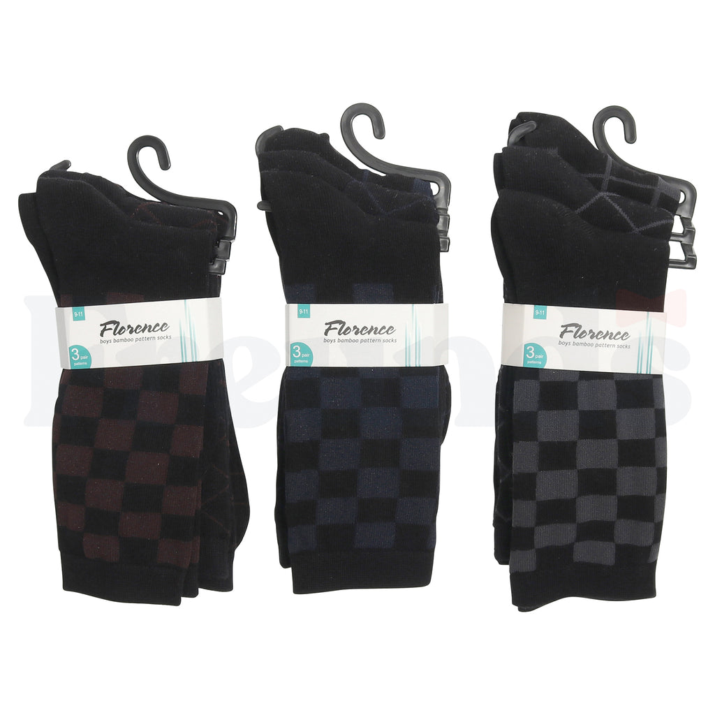 Florence Boys Bamboo Pattern Socks - 3 Pack - 178 -