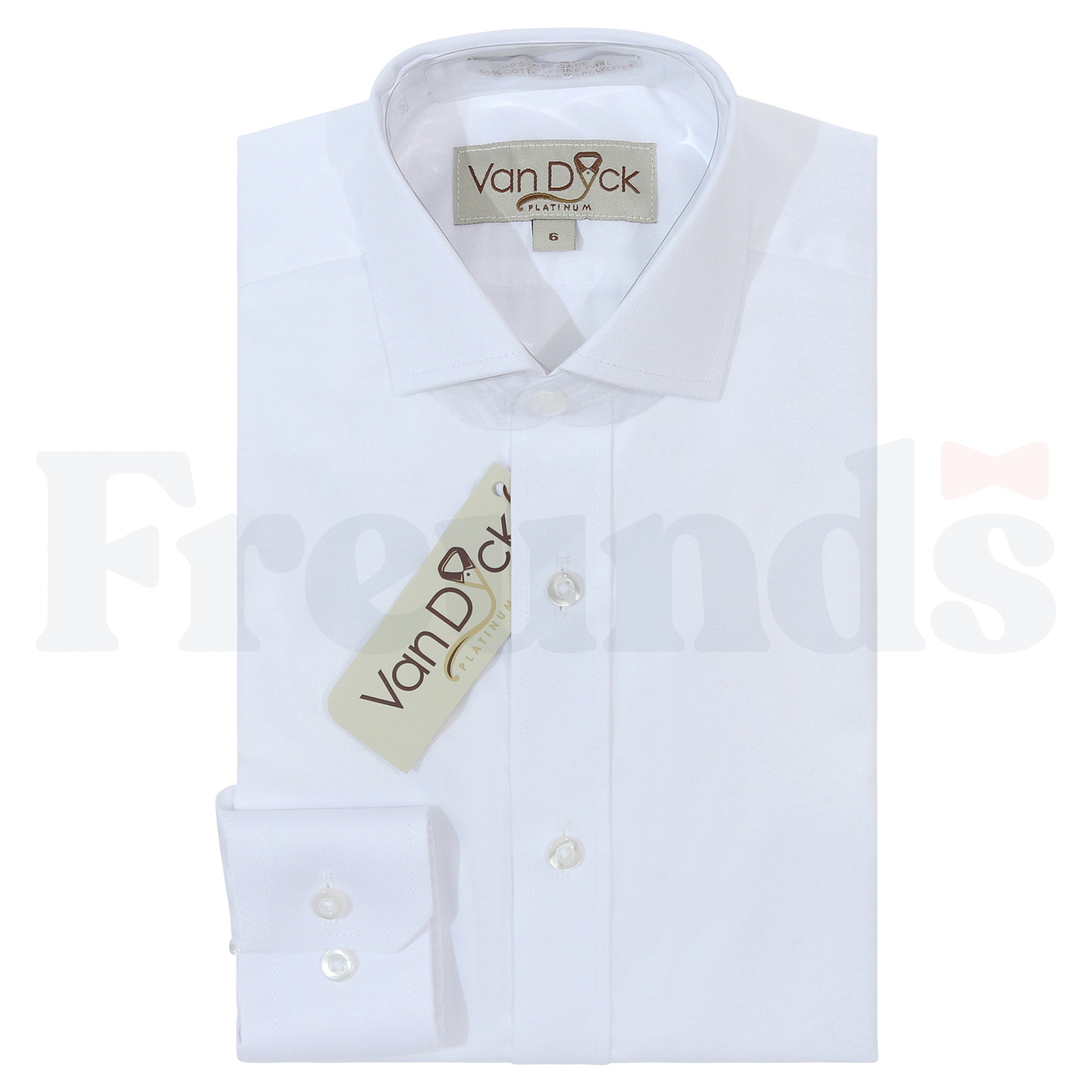 Van Dyck Boys Platinum Twill White Shirt - Long Sleeve - Slim Fit -