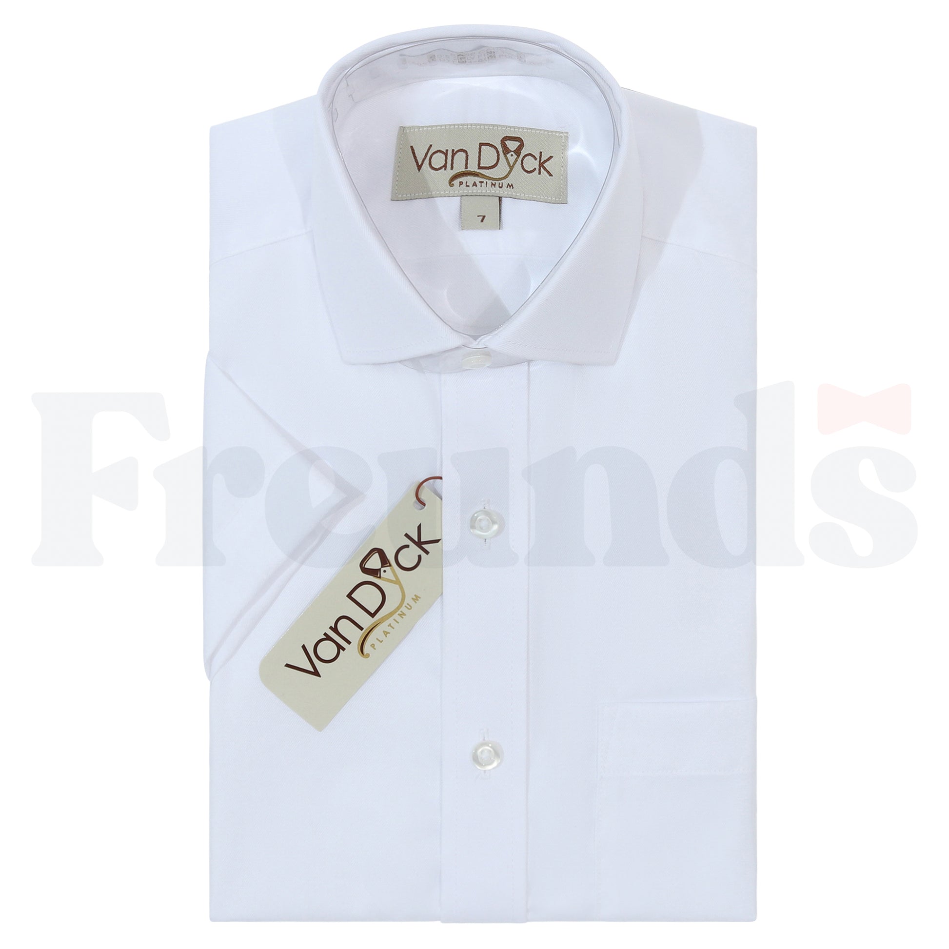 Van Dyck Boys Platinum Twill White Shirt - Short Sleeve - Regular Fit -