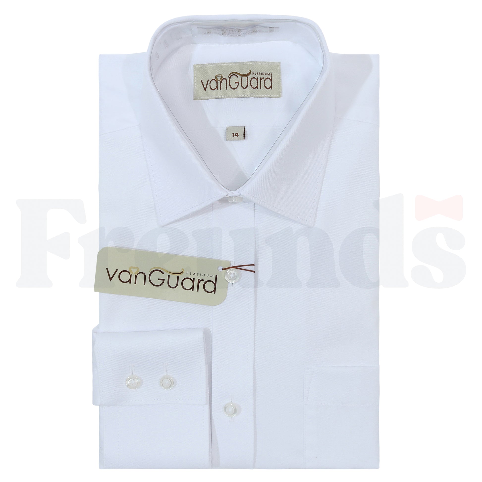 Van Guard Boys White Platinum Twill Shirt - Right Over Left - Classic Fit -