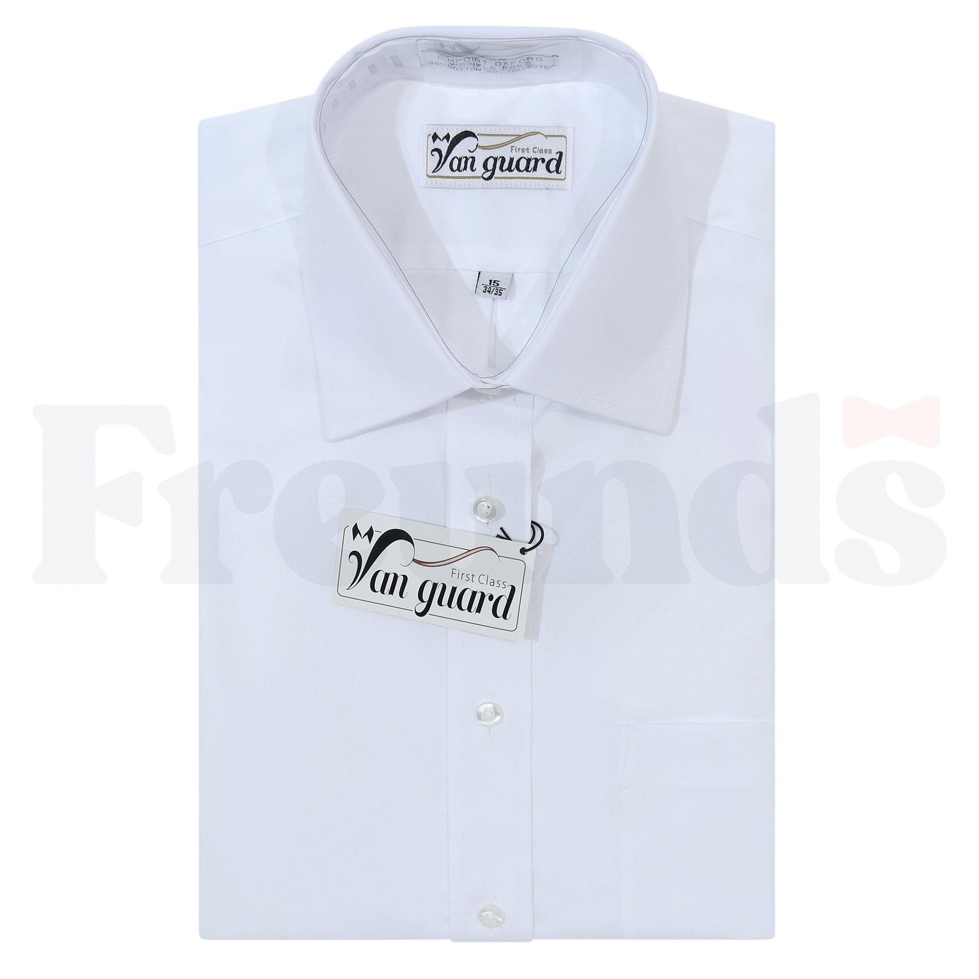Van Guard Mens White Shirt - Pinpoint - Right Over Left - Wrinkle Free -