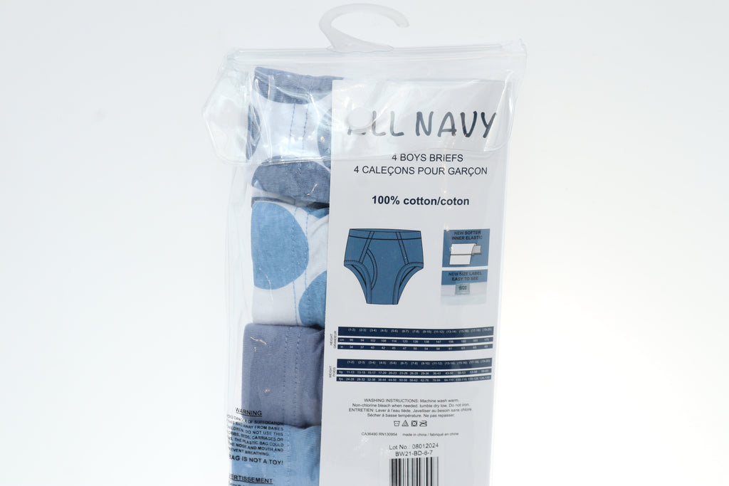 All Navy Boys White Briefs - 4 Pack -