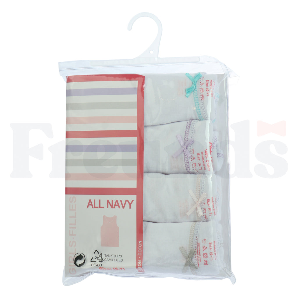 All Navy Girls White Undershirts - 4 Pack -