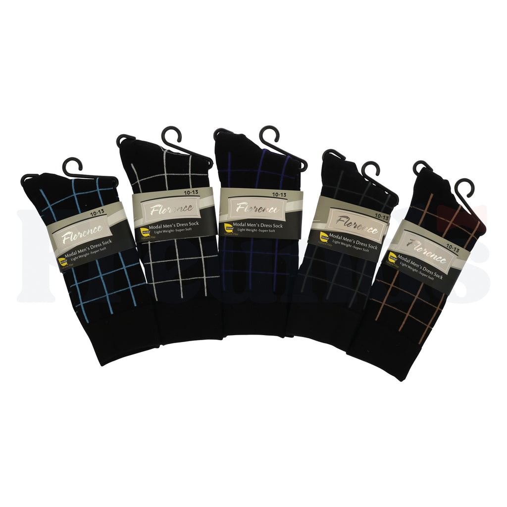 Florence Mens Modal Dress Socks - Colored Plaid - Light Weight - 225 -