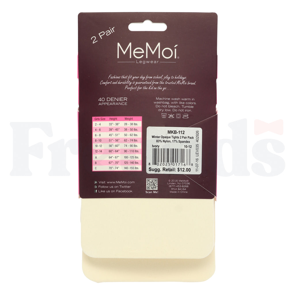 MeMoi Girls Opaque Tights - 2 Pack - MKB-112 -