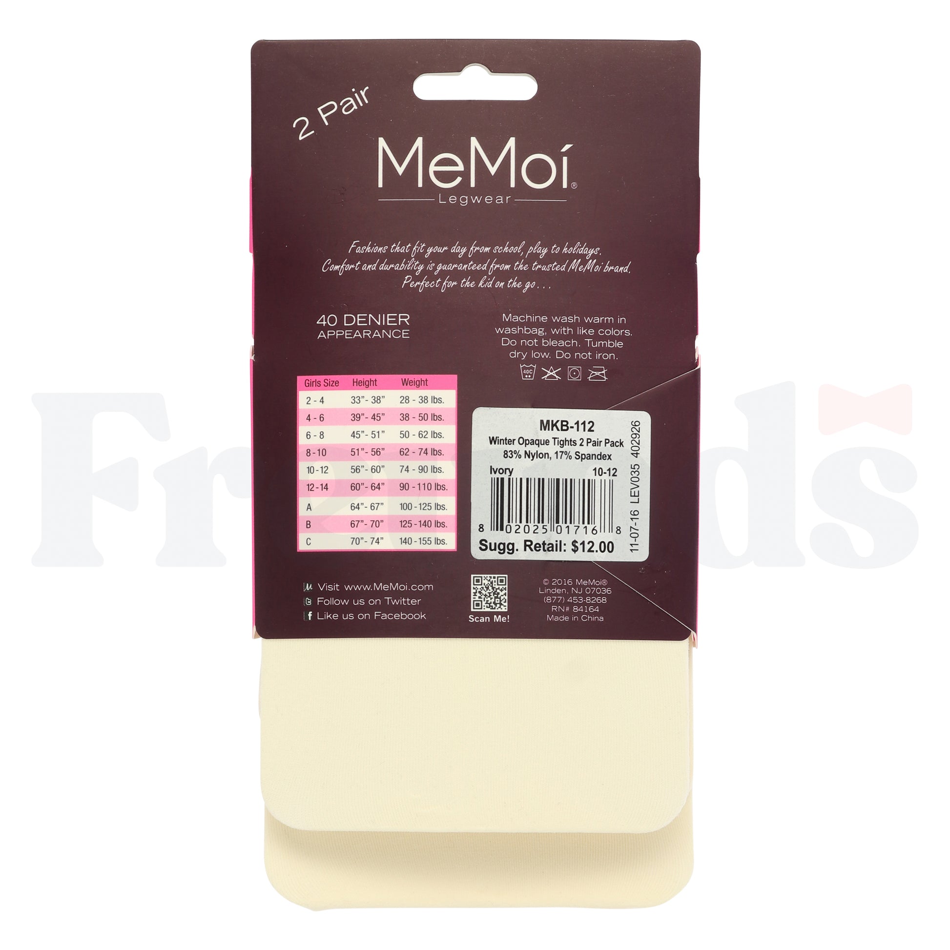 MeMoi Girls Opaque Tights - 2 Pack - MKB-112 -
