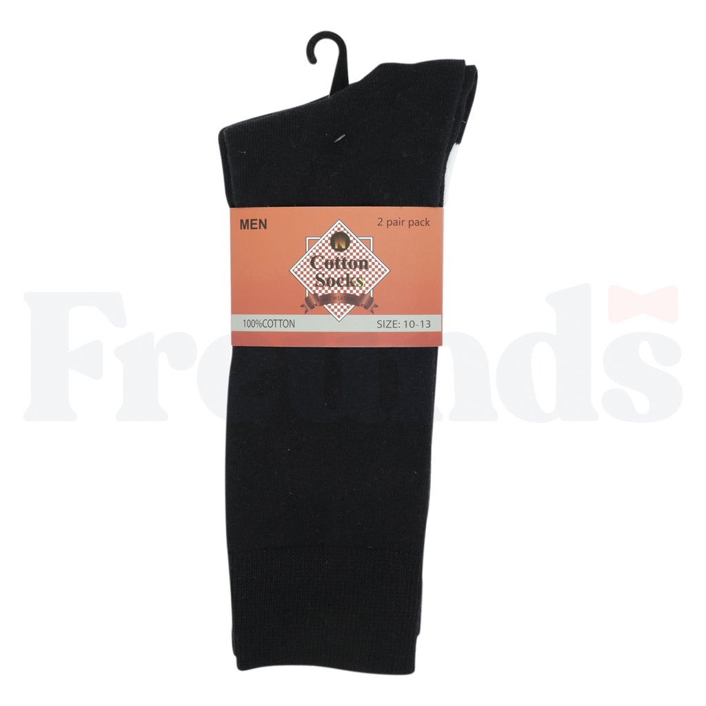 Cotton Socks Mens Black Crew Socks with White Sole - 100% Cotton - 2 Pack -