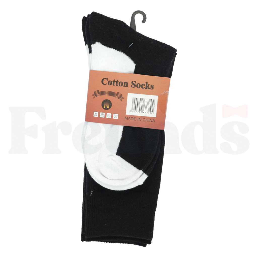 Cotton Socks Mens Black Crew Socks with White Sole - 100% Cotton - 2 Pack -