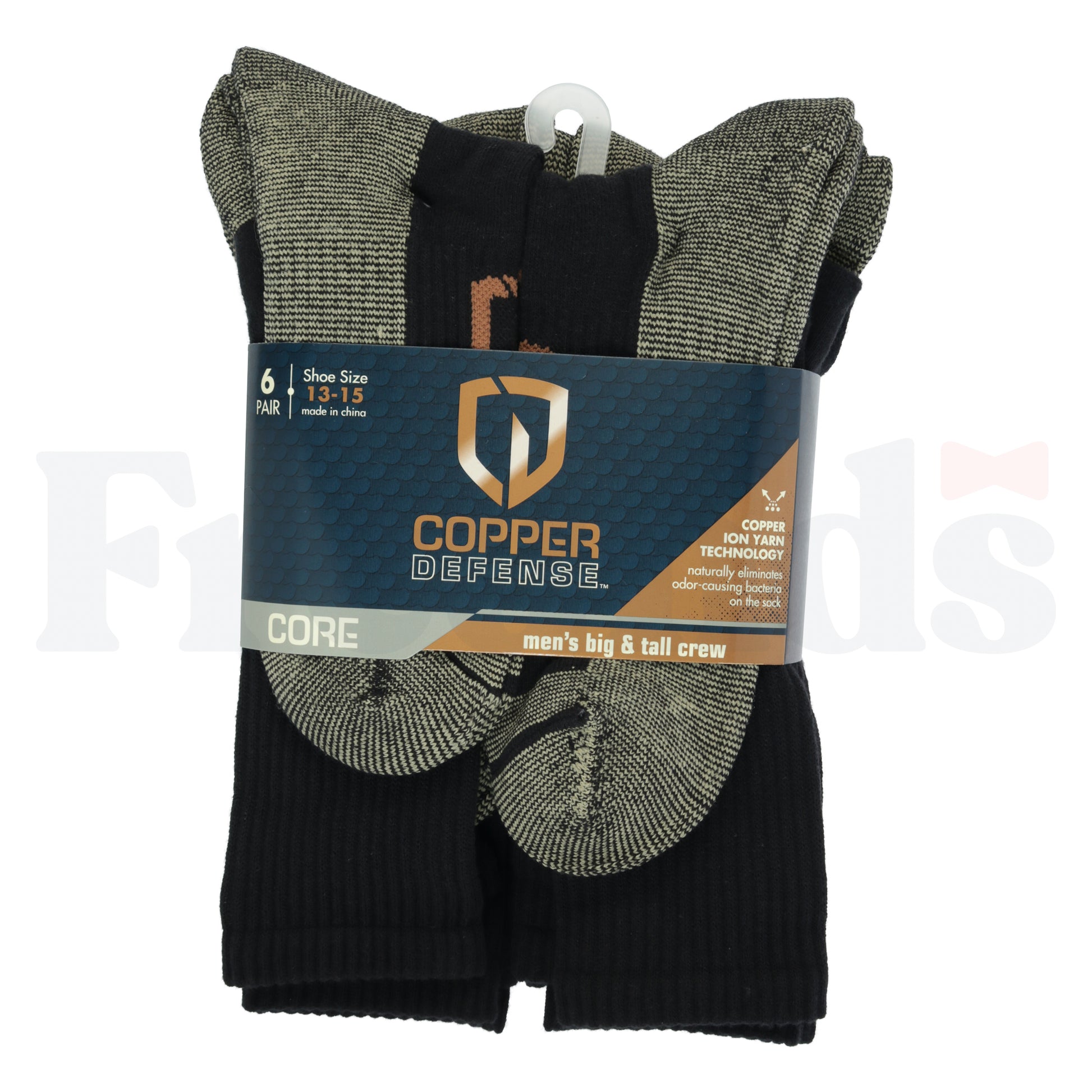 Copper Defence Black Crew Socks  - 6 Pack -
