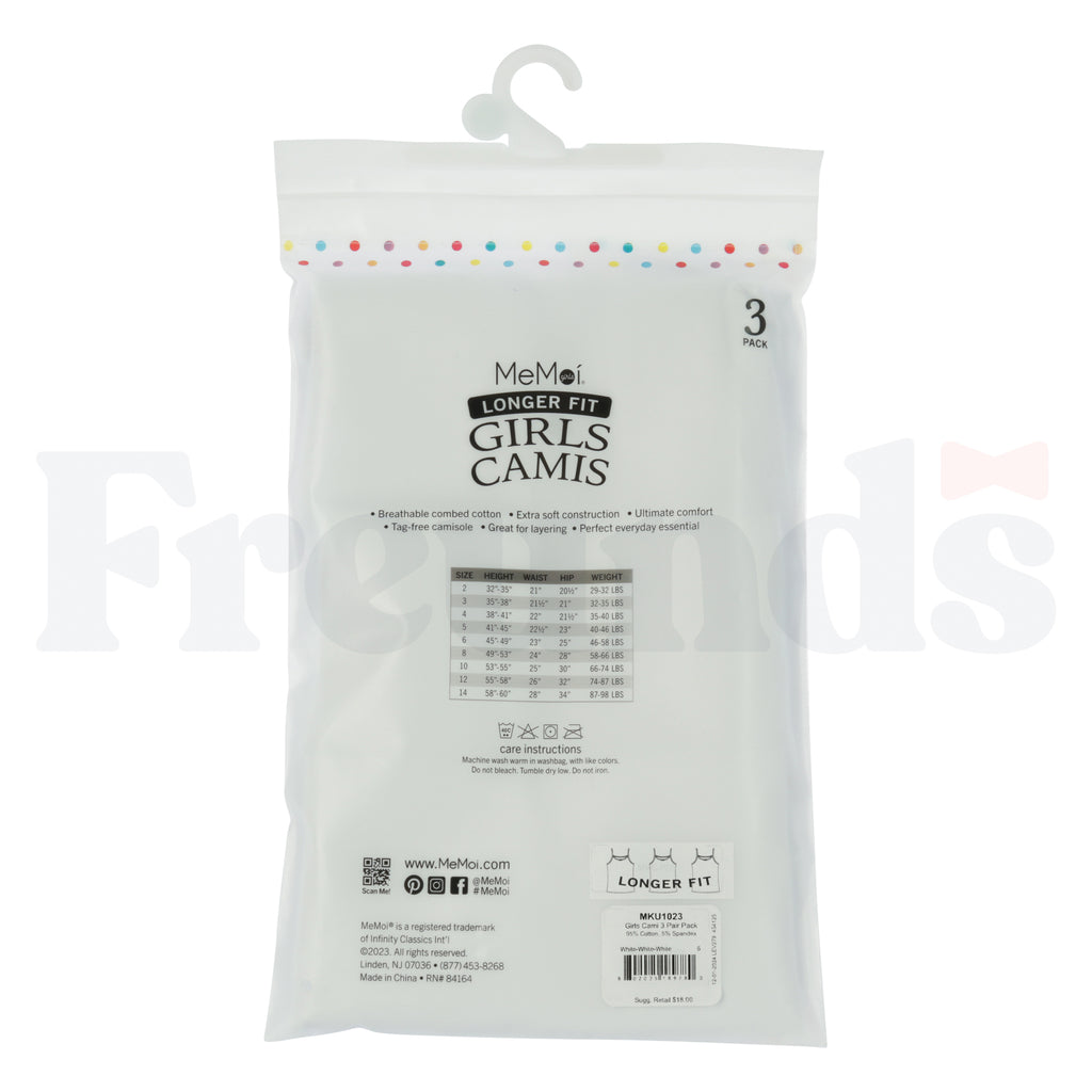 MeMoi Girls Sleeveless Undershirts - Spaghetti Strap - MKU1023 - 3 Pack -
