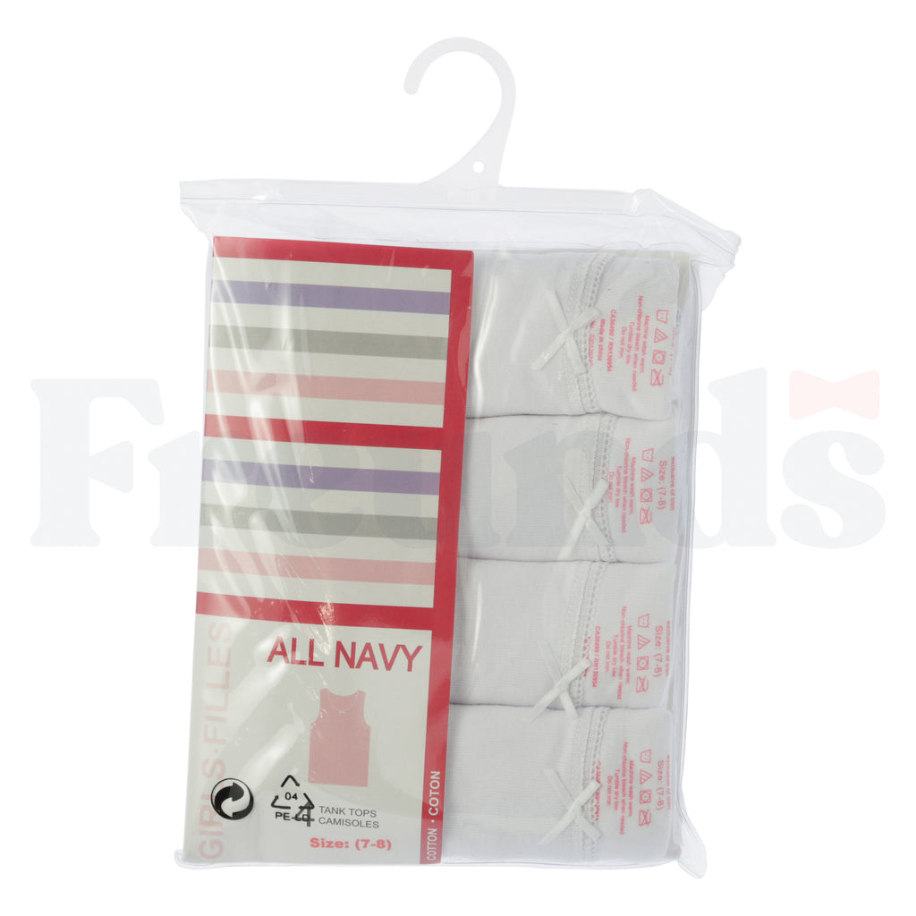 All Navy Girls White Undershirts - 4 Pack -