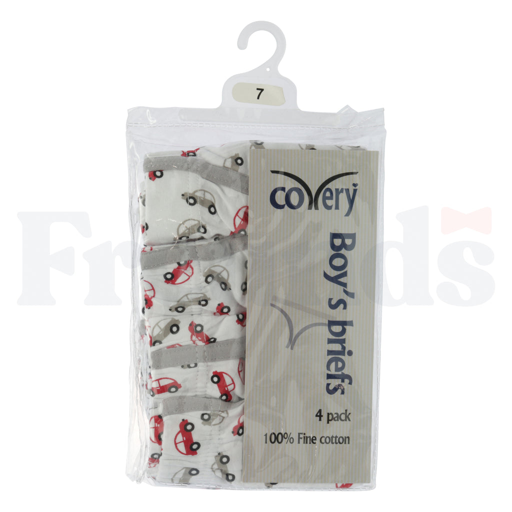 Covery Boys Printed Briefs - Car Print - 4 Pack