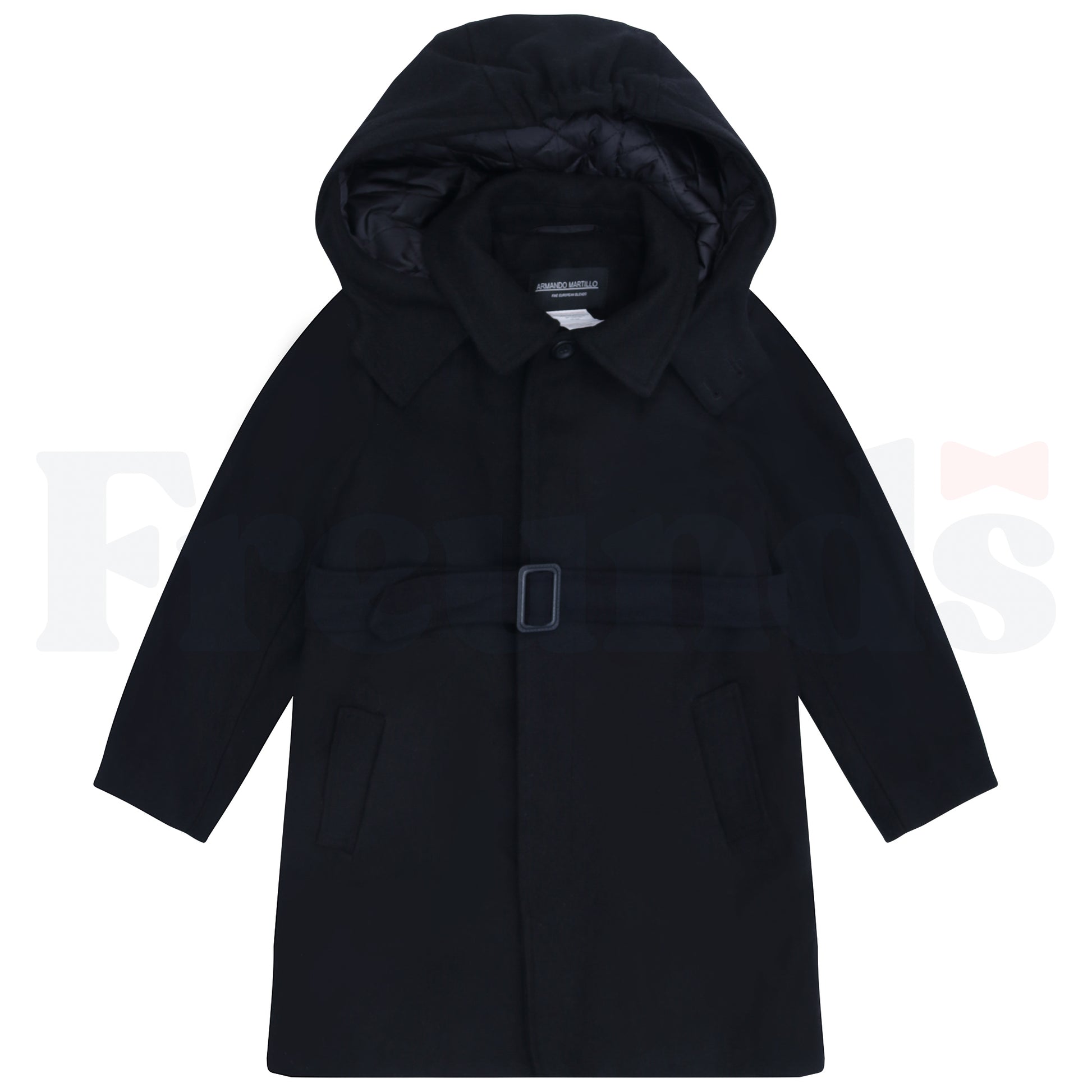Armando Martillo Black Wool Coat With Hood - 3/4 Length - 657 -