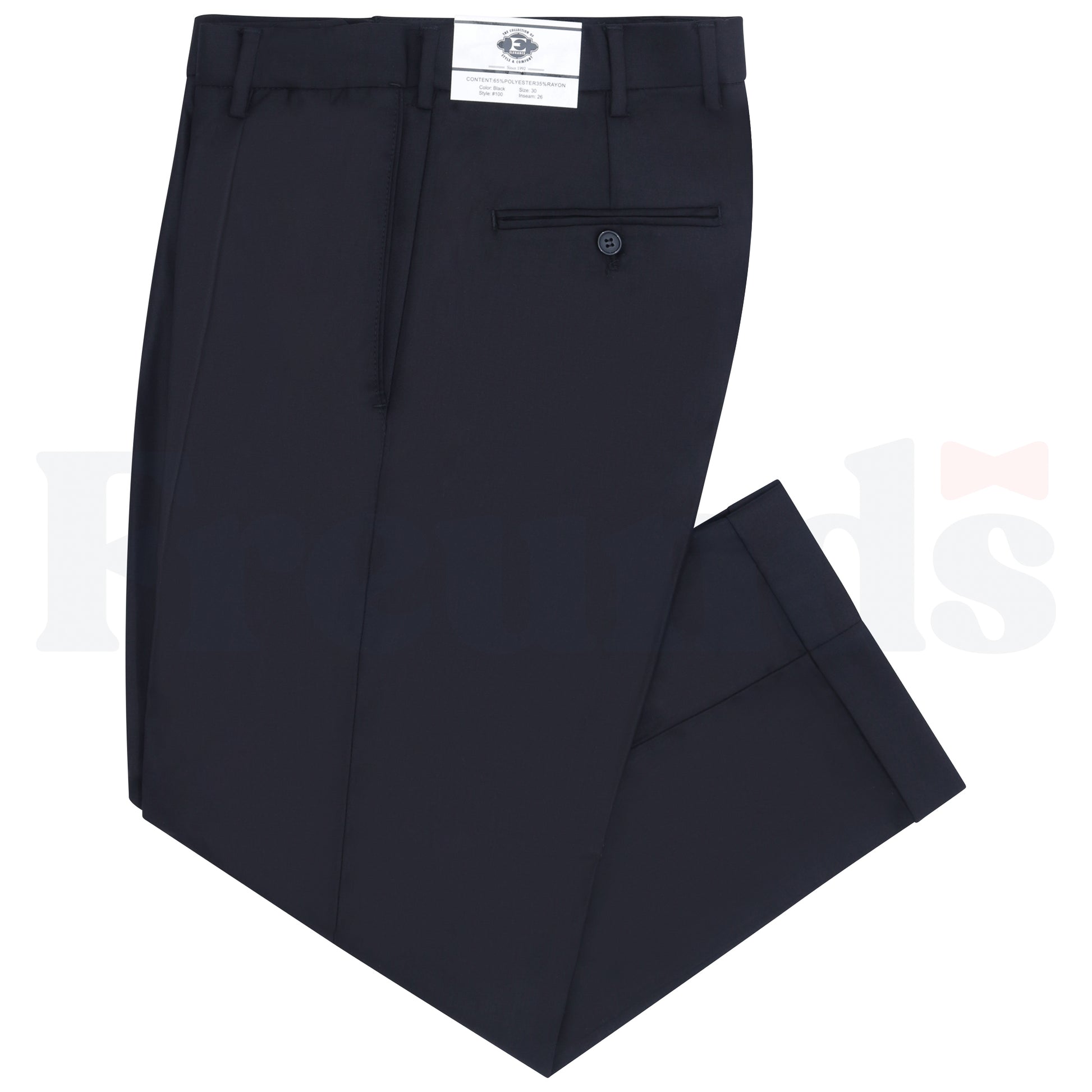 Elegance Mens Black Pleated & Cuffed Pants - 100 -