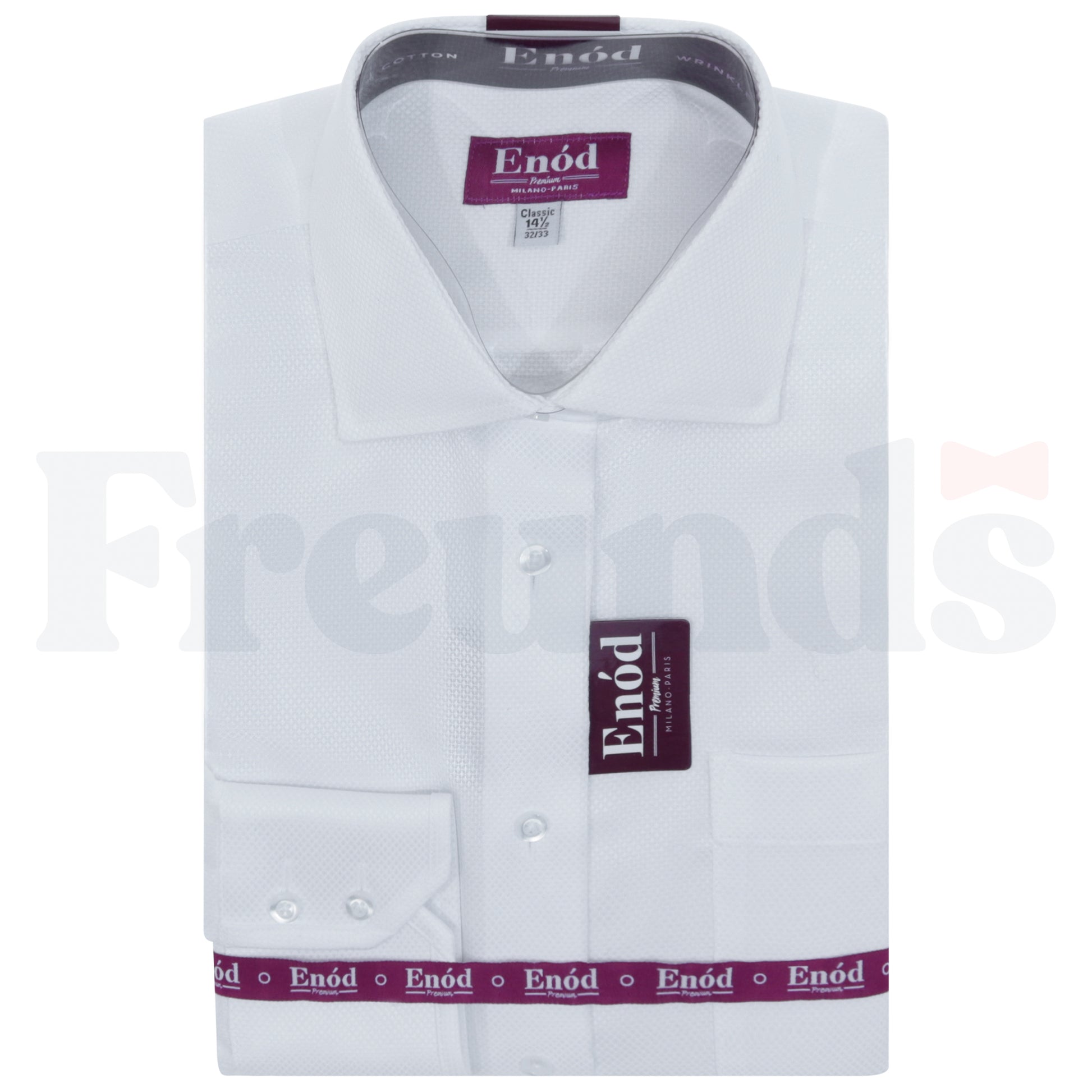 Enod Mens 100% Cotton White Shirt - Design 021 - Slim Fit - Right Over Left - 091 -