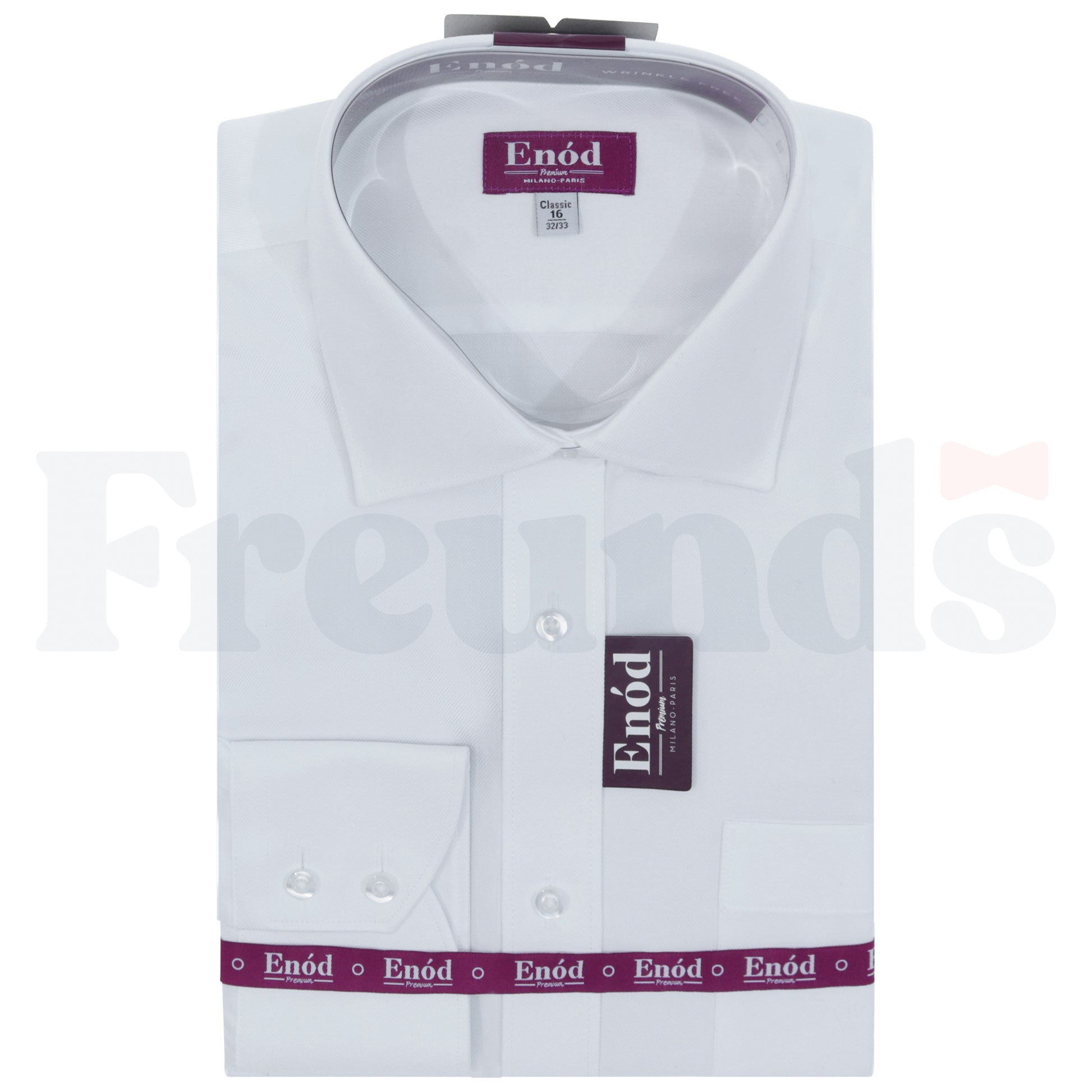 Enod Mens 100% Cotton White Shirt - Twill - Classic Fit - Right Over Left - 091 -