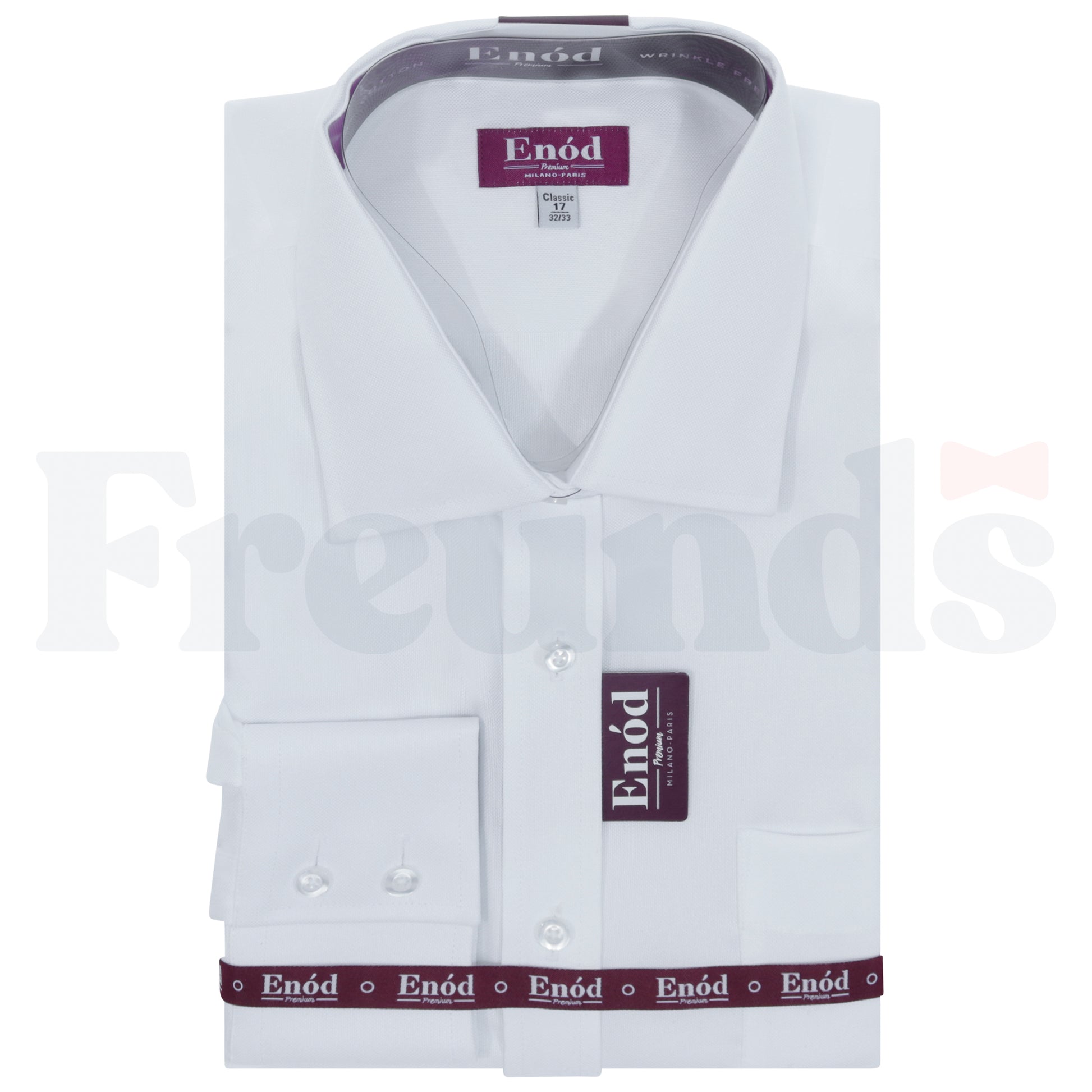 Enod Mens 100% Cotton White Shirt - Pinpoint (011) - Classic Fit - Right Over Left - 091 -