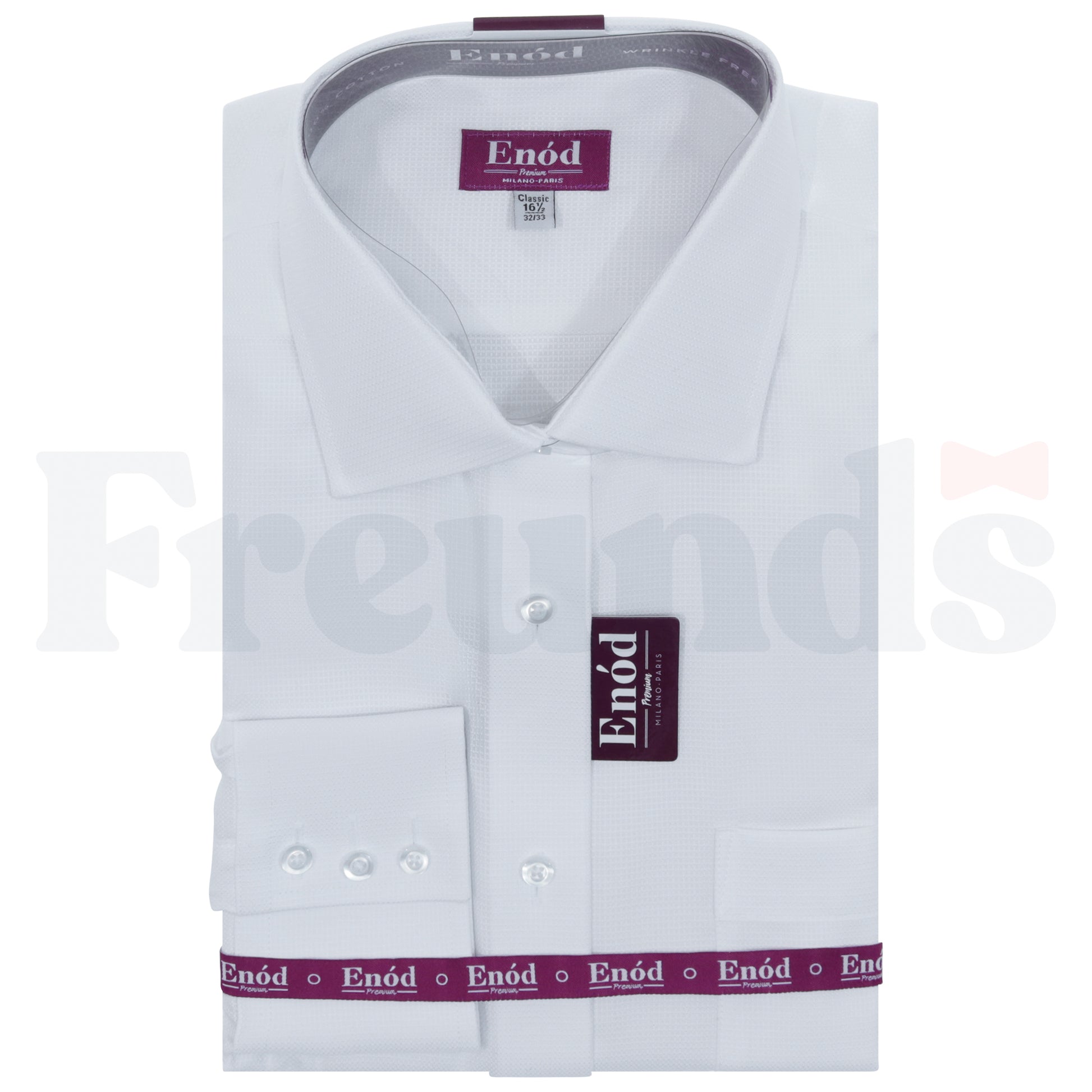 Enod Mens 100% Cotton White Shirt - Design 022 - Slim Fit - Right Over Left - 091 -