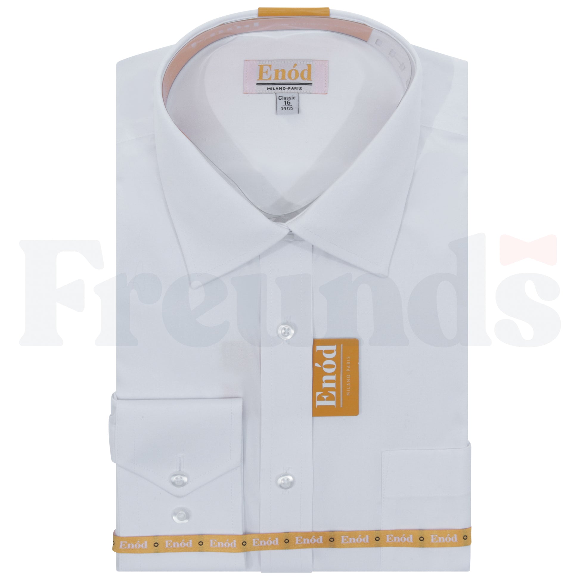 Enod Mens Cotton Blend White Shirt - Pinpoint - Classic Fit - Right Over Left - 026 -