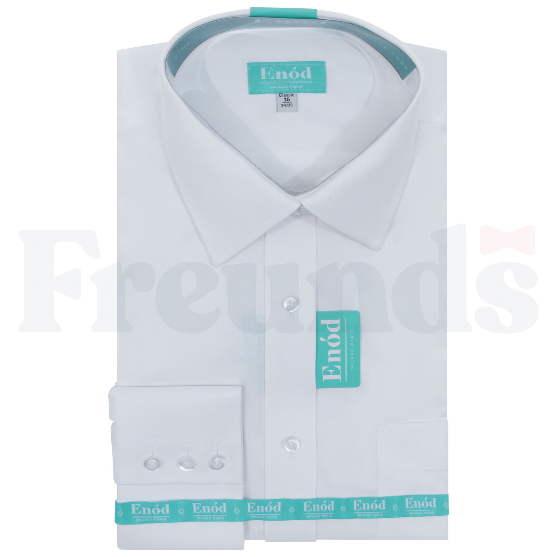 Enod Mens Cotton Blend White Shirt - Twill - Classic Fit - 3 Button Cuff - Right Over Left - 031 -
