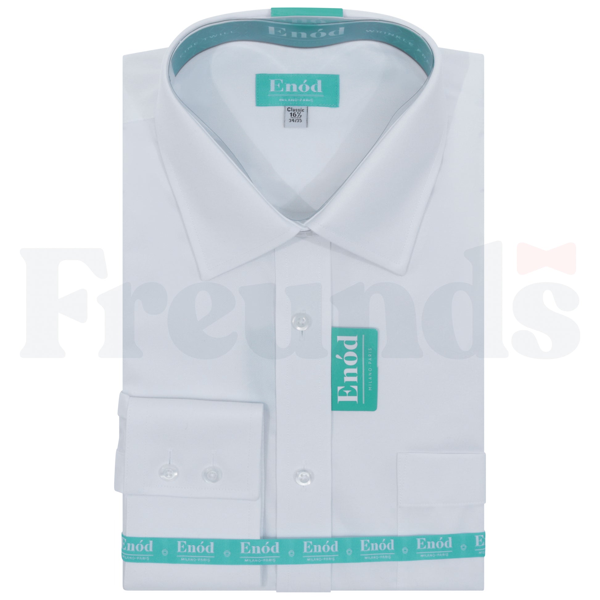 Enod Mens Cotton Blend White Shirt - Twill - Classic Fit - Right Over Left - 031 -