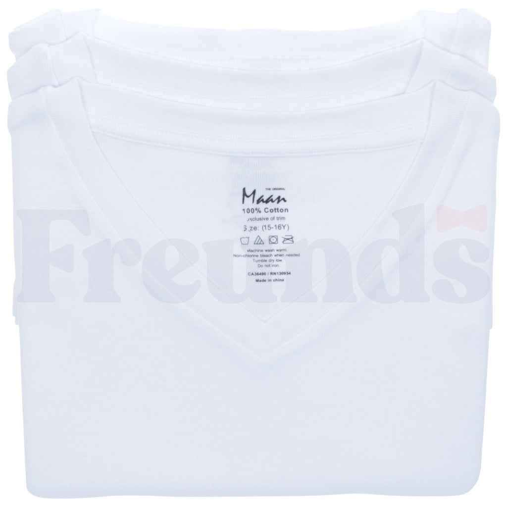 MAAN Boys V-Neck White Undershirts - 3 Pack -