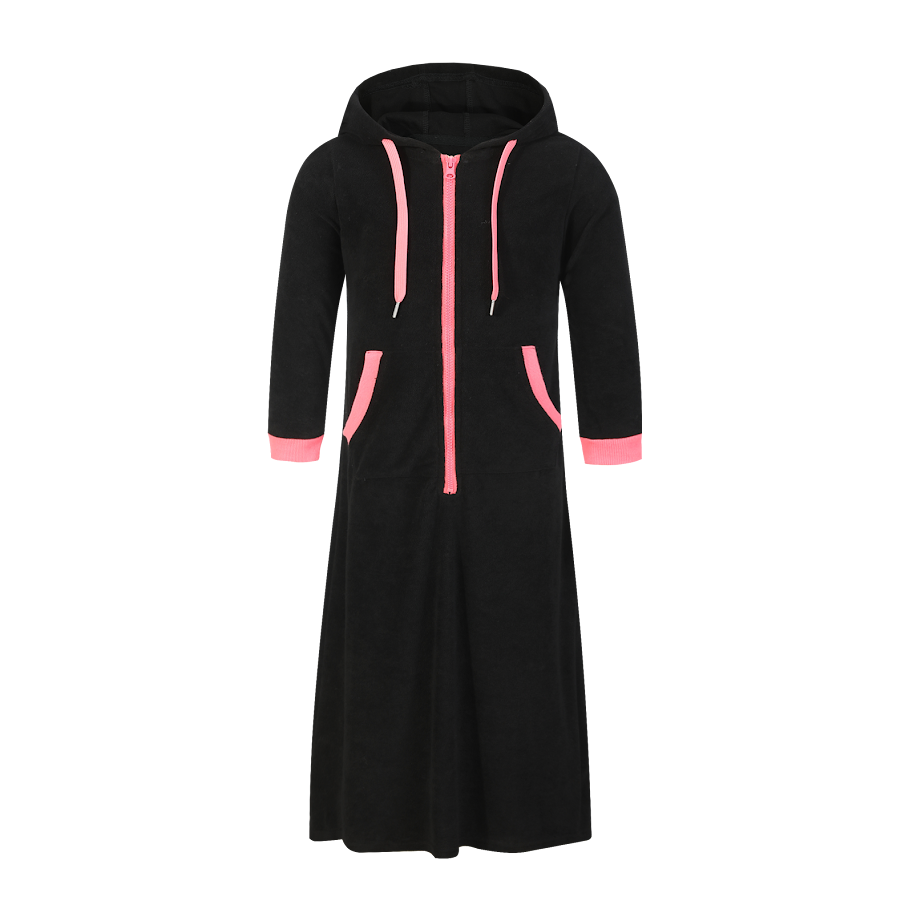 LandsKid Girls Terry Robe w/ Zipper - Black/Mauve -