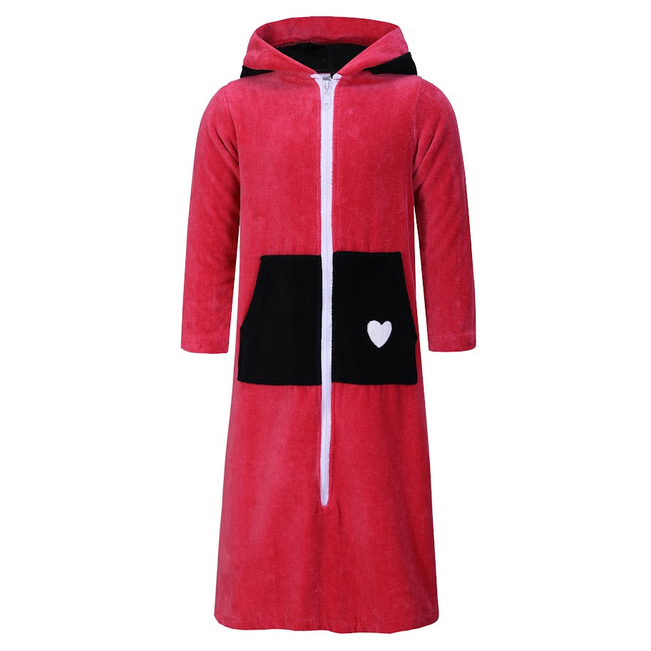 Abstract Girls Zippered Terry Robe w/ Heart -