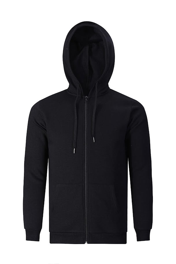 Abstract Fleece Lined Black Hooded Sweater -