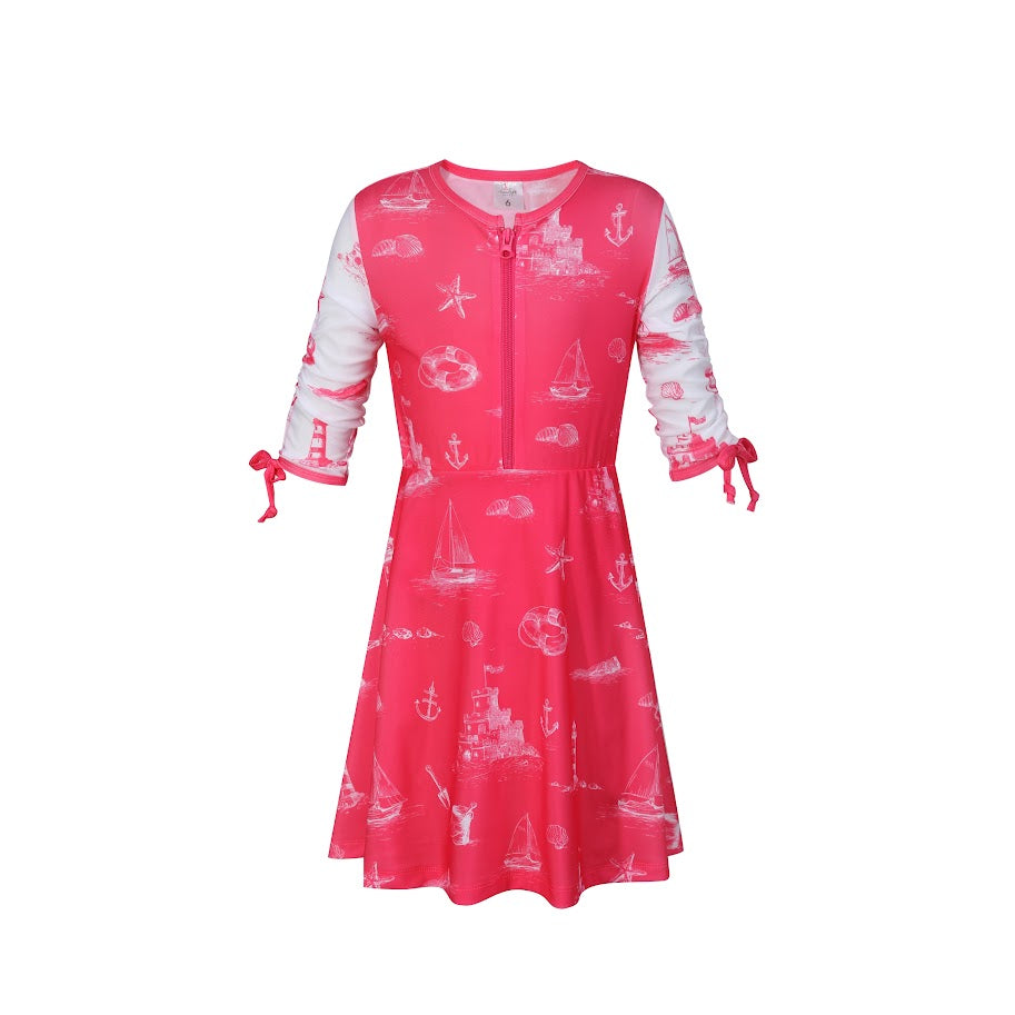 Landskid Toile De Jouy Swim Dress - Long Sleeves -