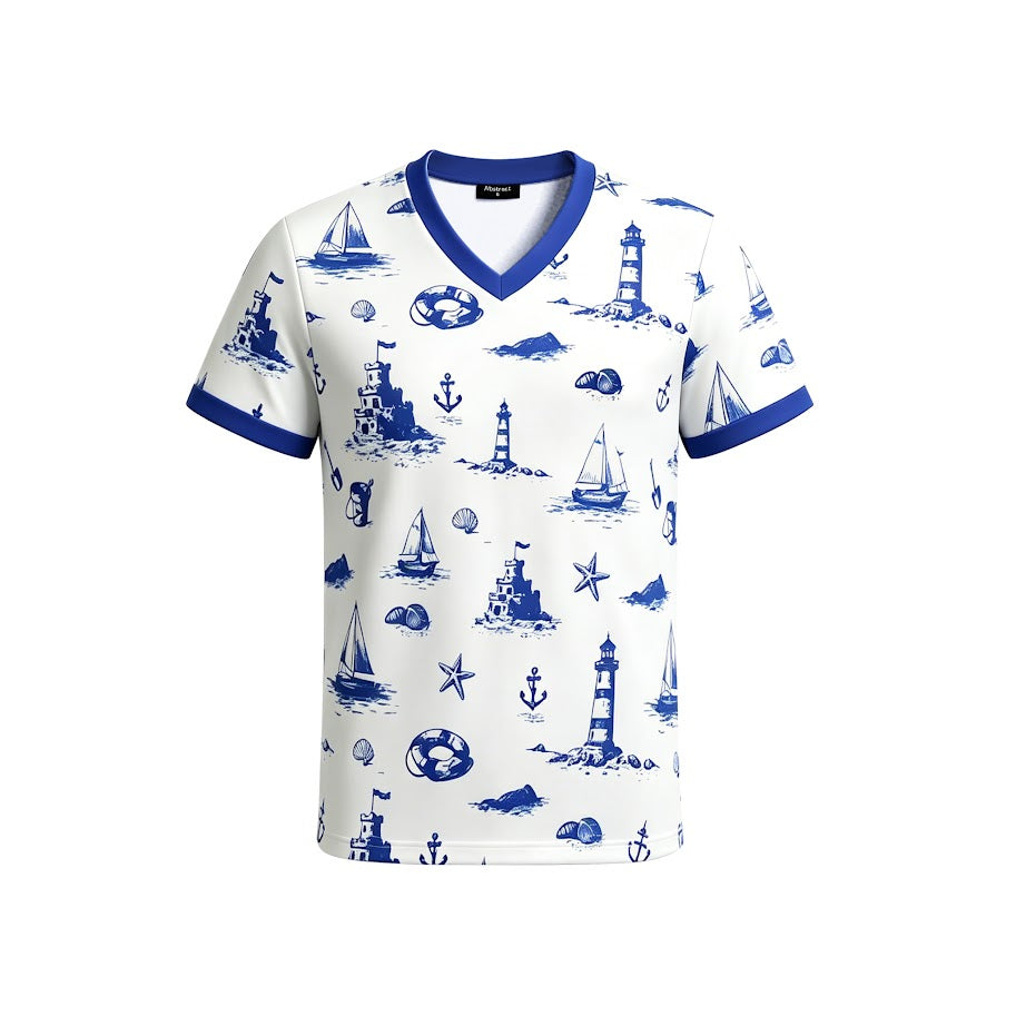 Landskid Boys Toile De Jouy Print Swim Set - Solid Blue Shorts -