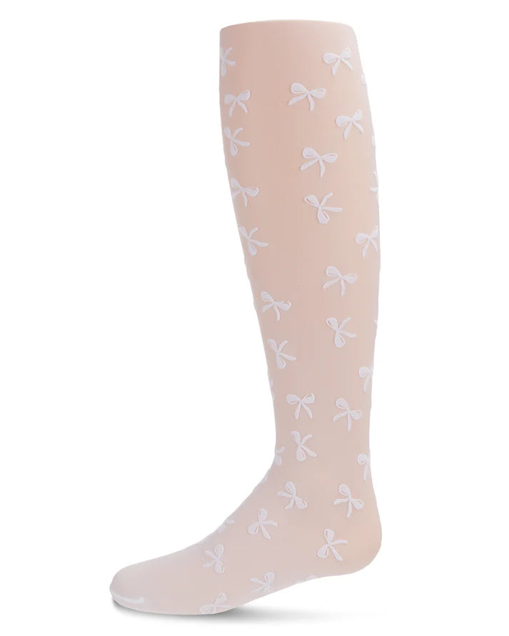 Memoi Girls Tights - Flocked Sheer Bouncing Bow Design - MKF-4035 -