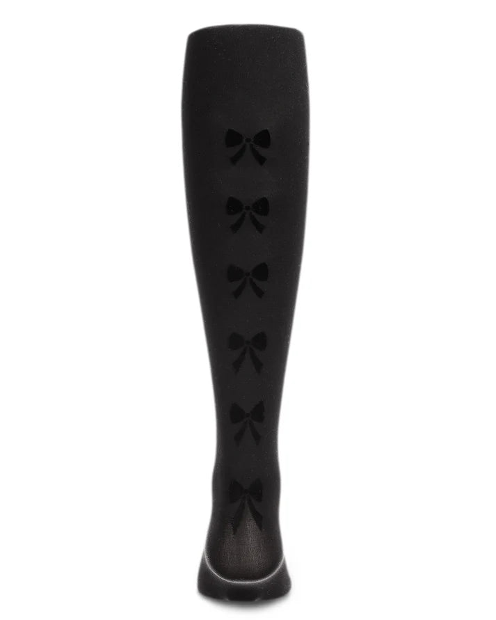 MeMoi Girls Tights - Flocked Opaque Backseam Bow Design - MKF-4049 -