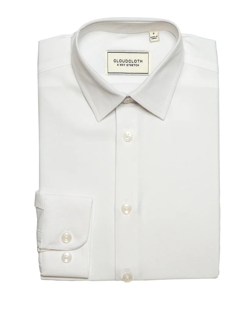 Cloudcloth Boys Stretch White Shirt - Short Sleeve - Classic Fit -