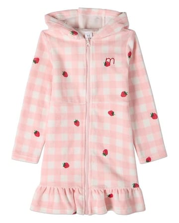 Memoi Strawberry Gingham Girls Full Zip Terry Robe - SS26 -