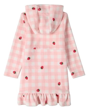 Memoi Strawberry Gingham Girls Full Zip Terry Robe - SS26 -