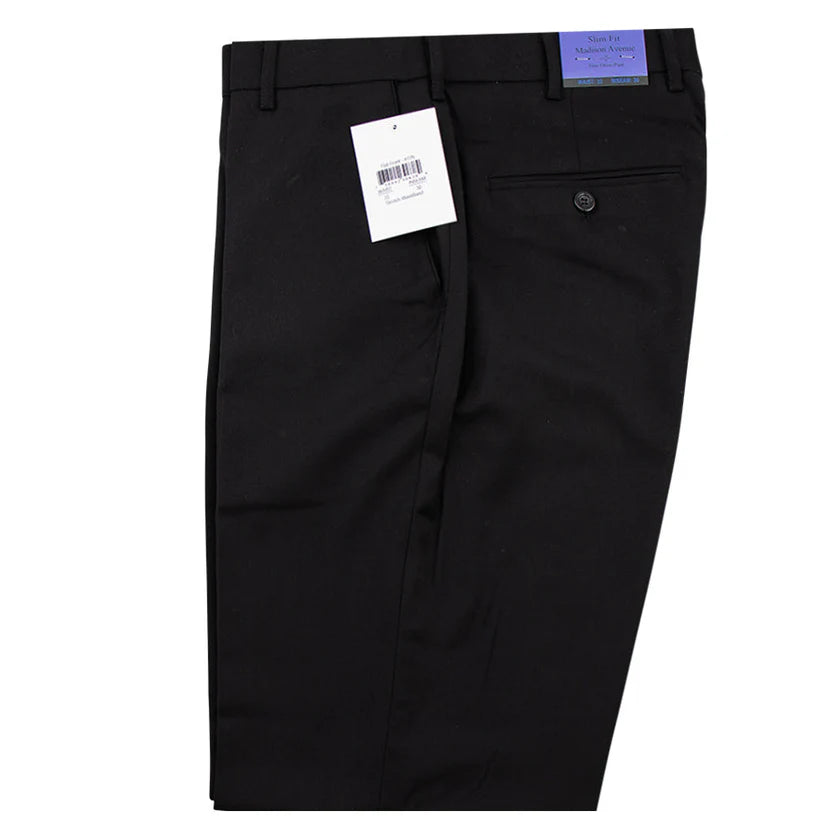 Madison Ave. Mens Black Poly/Rayon Flat Pants - Slim Fit - 776 -