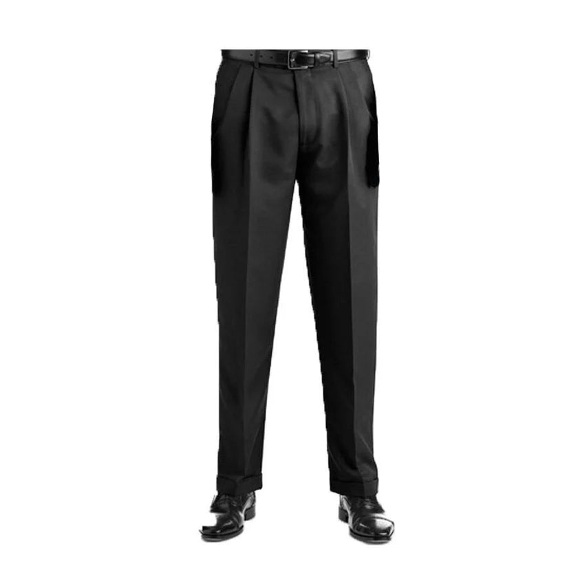 Madison Ave. Mens Black Poly/Rayon Pleated & Cuffed Pants O/B - 336 -