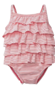 LandsKid Toddler Red & White Striped Ruffle Bathing suit -