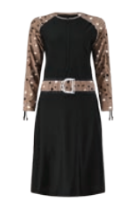 LandsKid Girls Swim Dress - Black & Camel w/ Polka Dots -