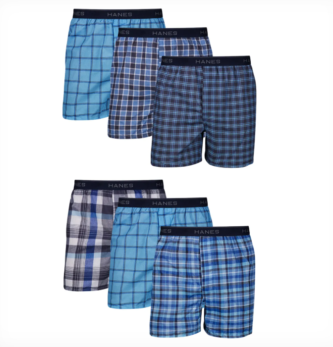Hanes Mens Printed Woven Boxer - 6 Pack - 841BX6 -