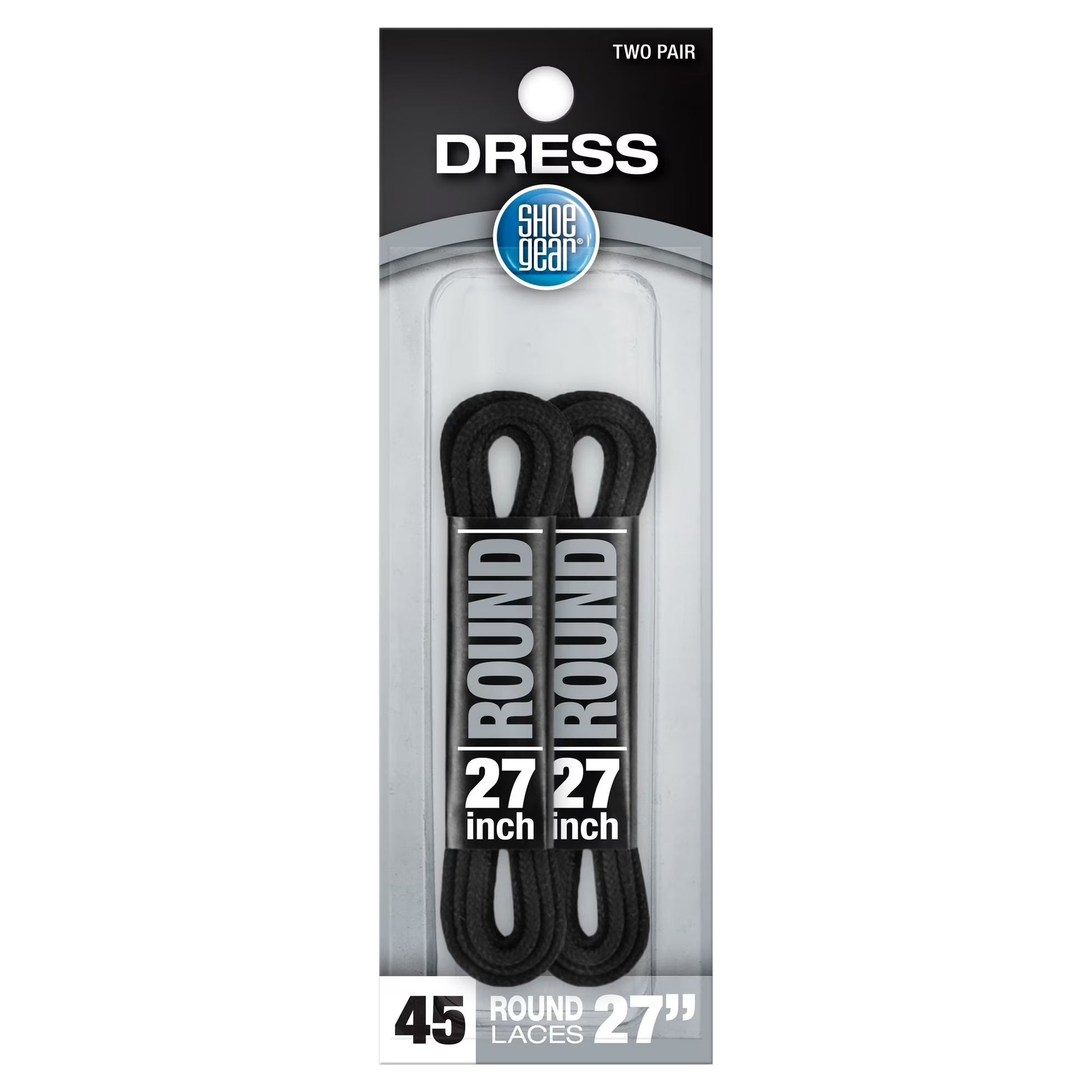 Shoe Gear 27" Black Round Shoe Laces - 2 Pairs