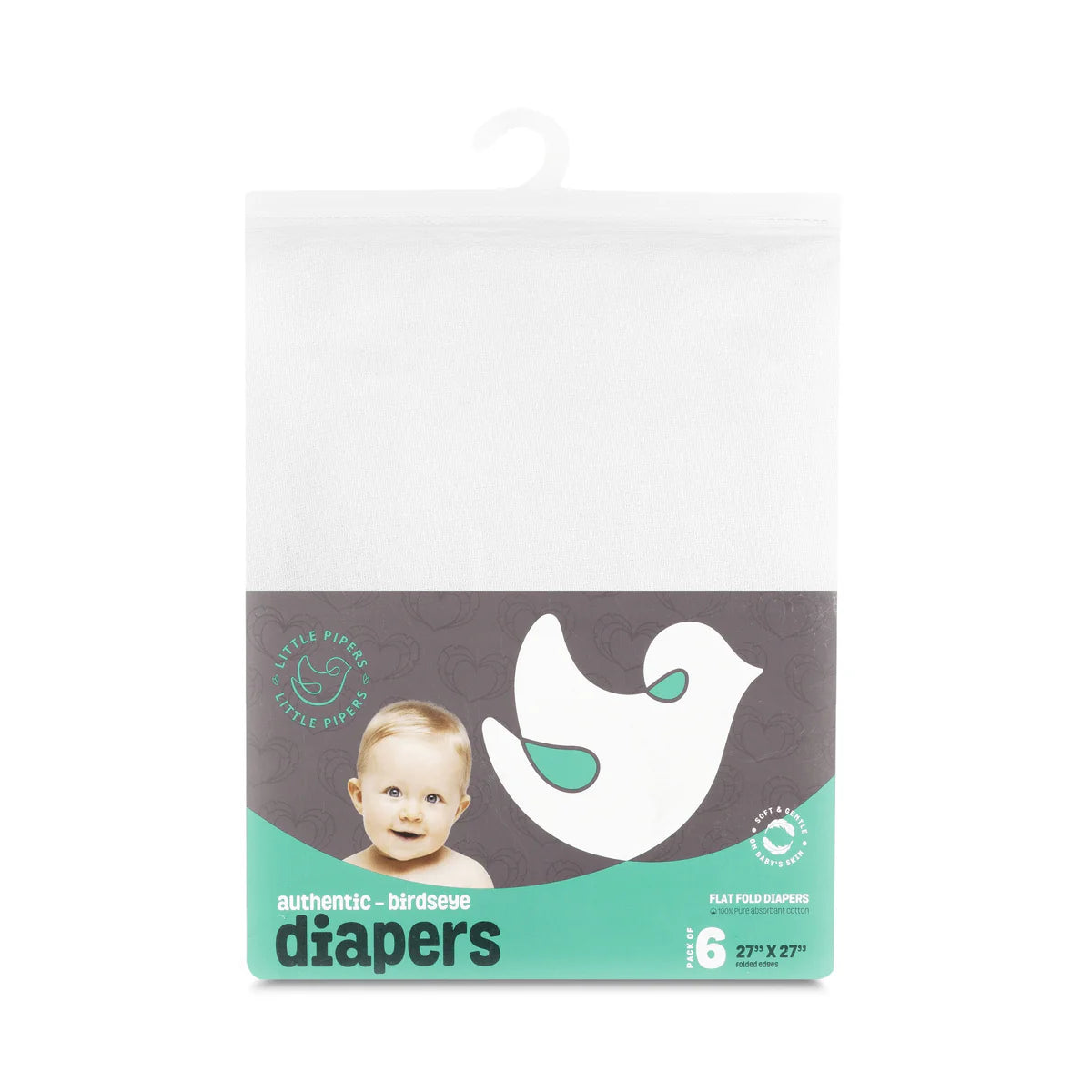 Little Pipers Birdseye Diapers - 6 Pack -