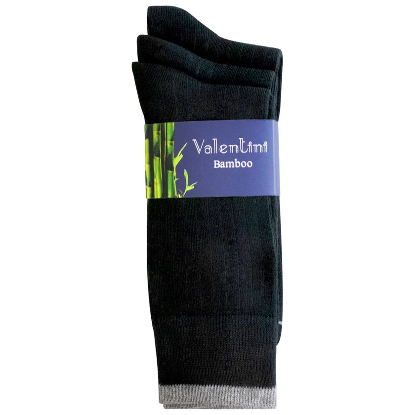 Valentini Mens Bamboo Black Ribbed Socks - 3 Pack -