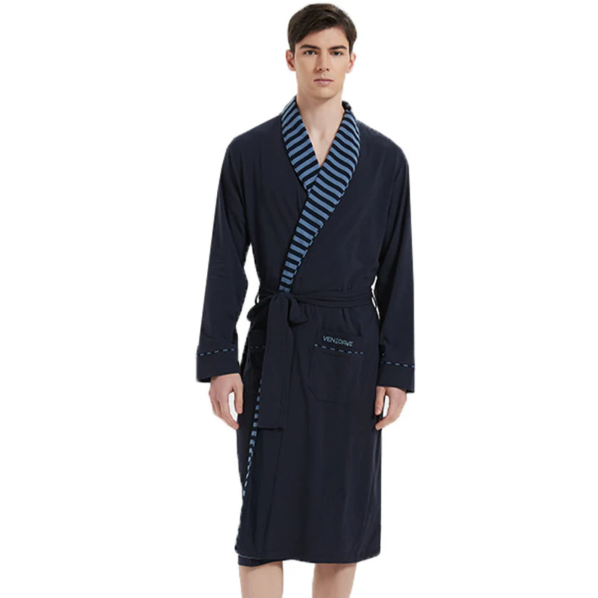 Ven Dave Mens Wrap Robe - Navy - R19 -