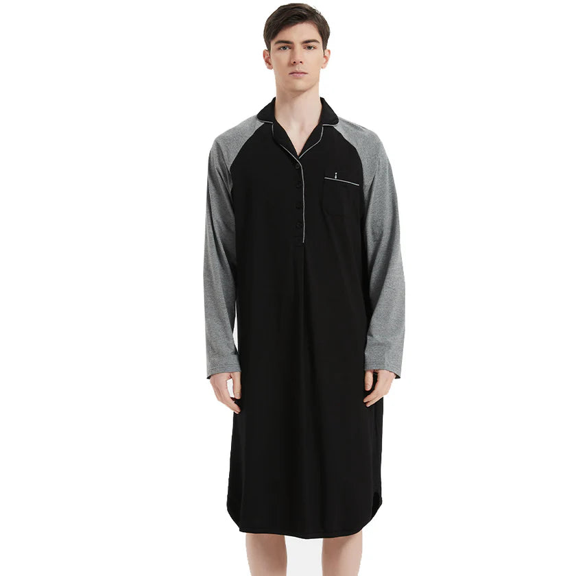 Ven Dave Mens Knit Nightshirt - Black & Grey - G15 -