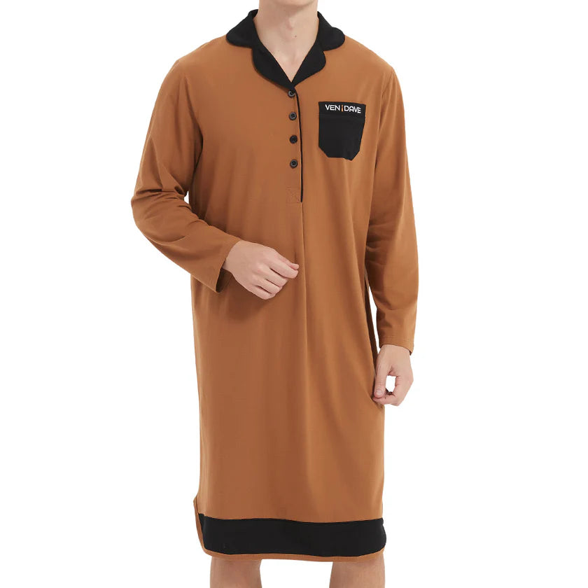 Ven Dave Mens Knit Nightshirt - Brown & Black - G09 -