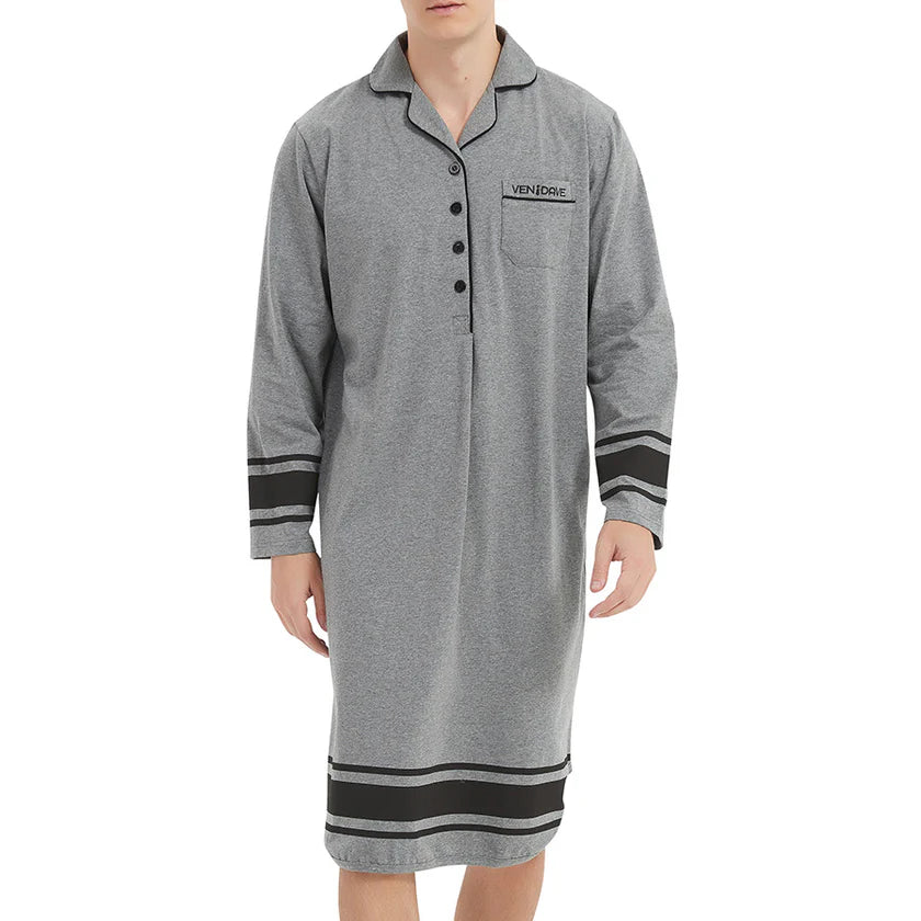 Ven Dave Mens Knit Nightshirt - Grey & Black - G07T -